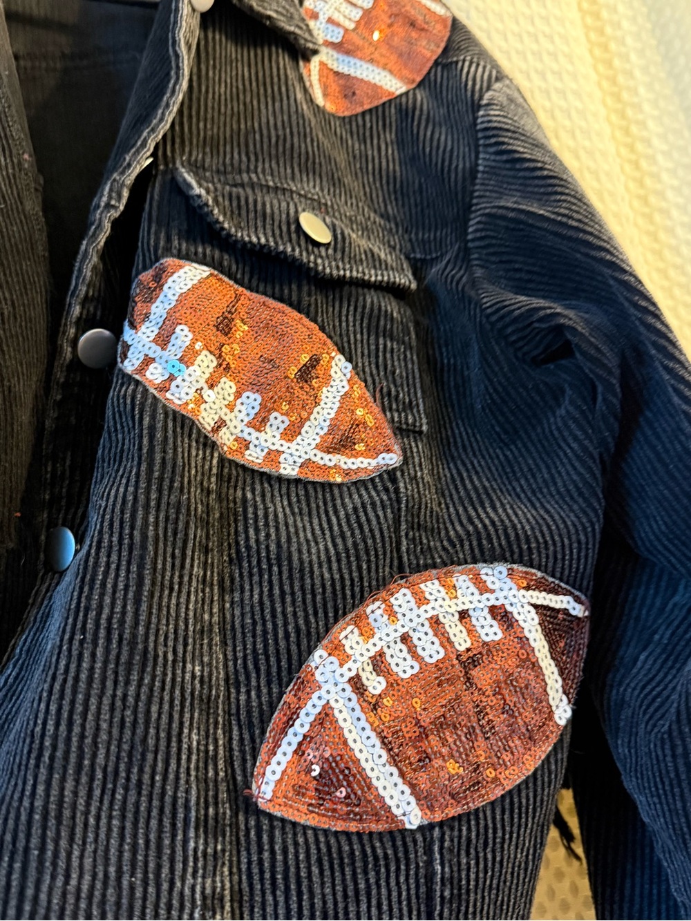BiBi Black Corduroy Jacket with Sequin Football Appliqués - Picture 4 of 4
